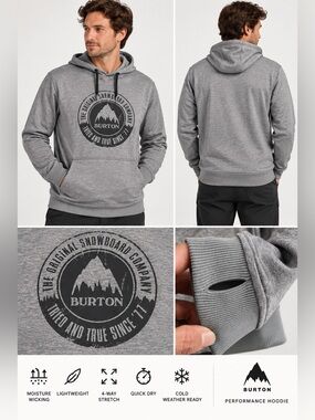 Burton Heather Gray Logo Pullover Hoodie M